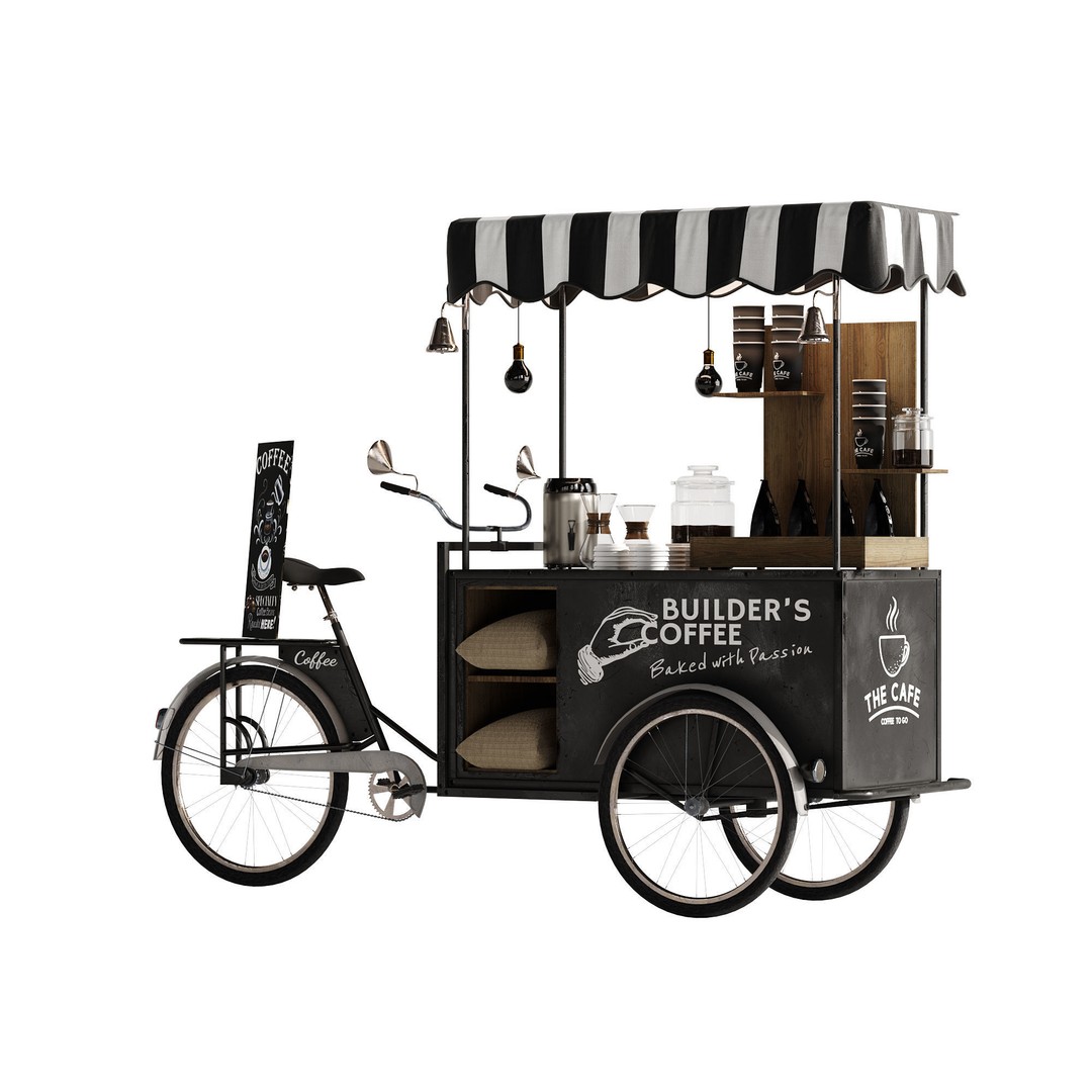 Coffee Bike 3D Model – Realistic Mobile Cart with PBR Textures - View 3