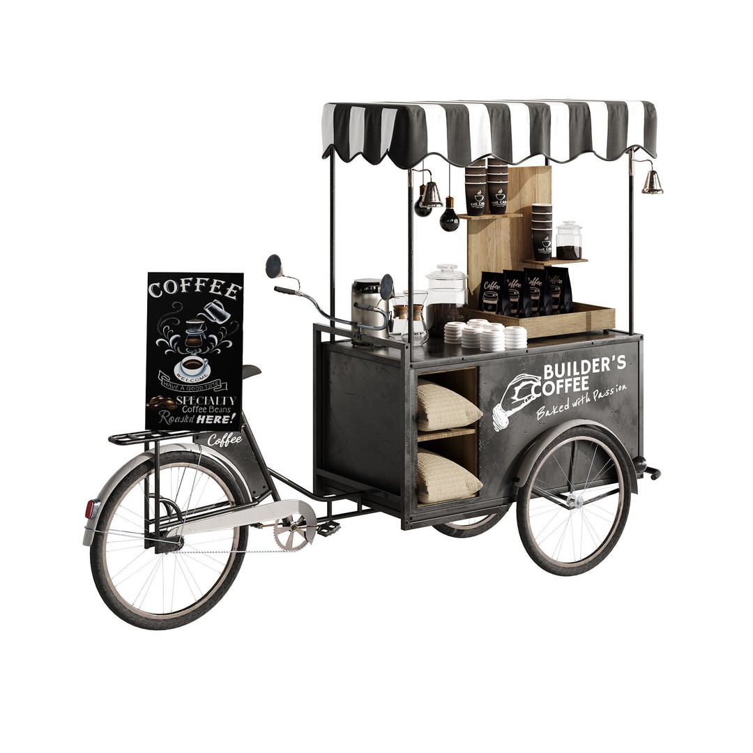 Coffee Bike 3D Model – Realistic Mobile Cart with PBR Textures - View 4