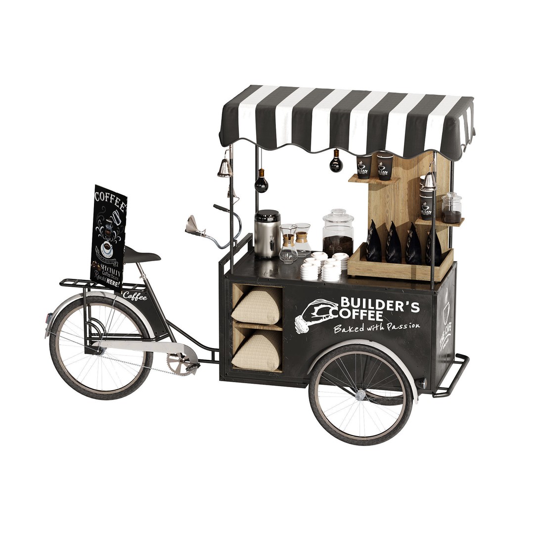 Coffee Bike 3D Model – Realistic Mobile Cart with PBR Textures - View 5