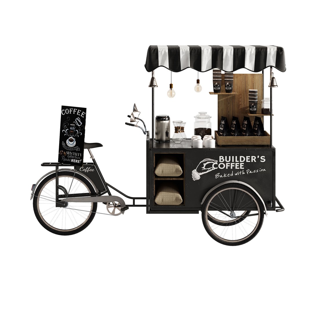 Coffee Bike 3D Model – Realistic Mobile Cart with PBR Textures - View 6