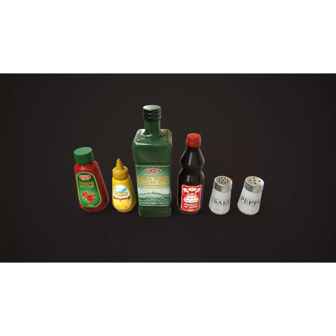 Grocery Set 3D Model – Low Poly Kitchen Essentials, FBX, OBJ - View 2
