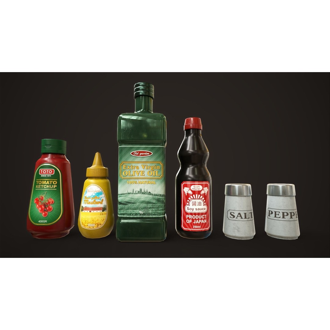 Grocery Set 3D Model – Low Poly Kitchen Essentials, FBX, OBJ - View 3