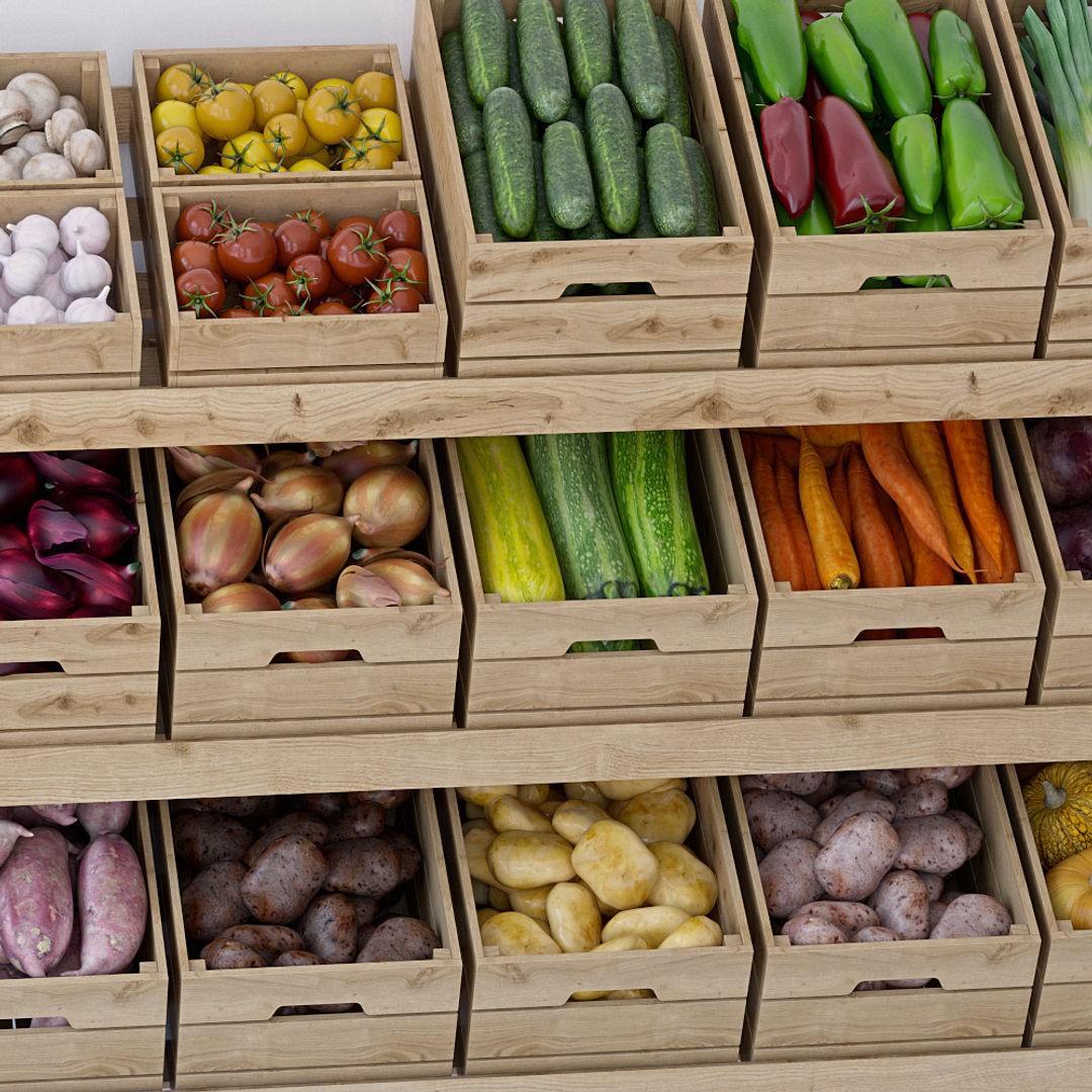 Vegetable Stand 3D Model – High Poly Game Asset, FBX, OBJ - View 3