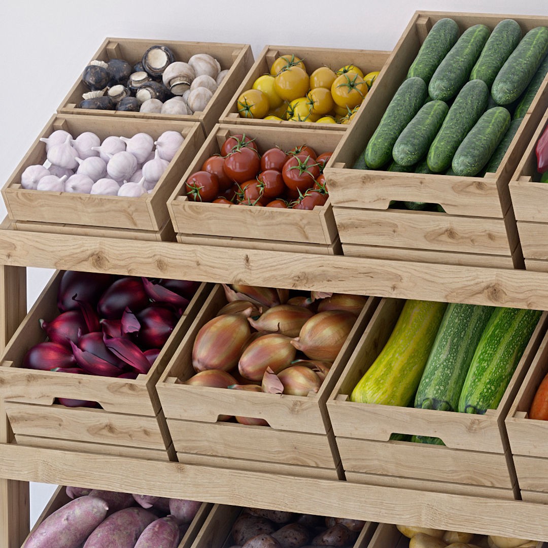 Vegetable Stand 3D Model – High Poly Game Asset, FBX, OBJ - View 4