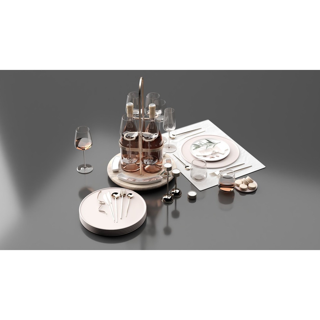 Drink Set 3D Model – Realistic Kitchen Beverage Scene, Corona Renderer - View 3