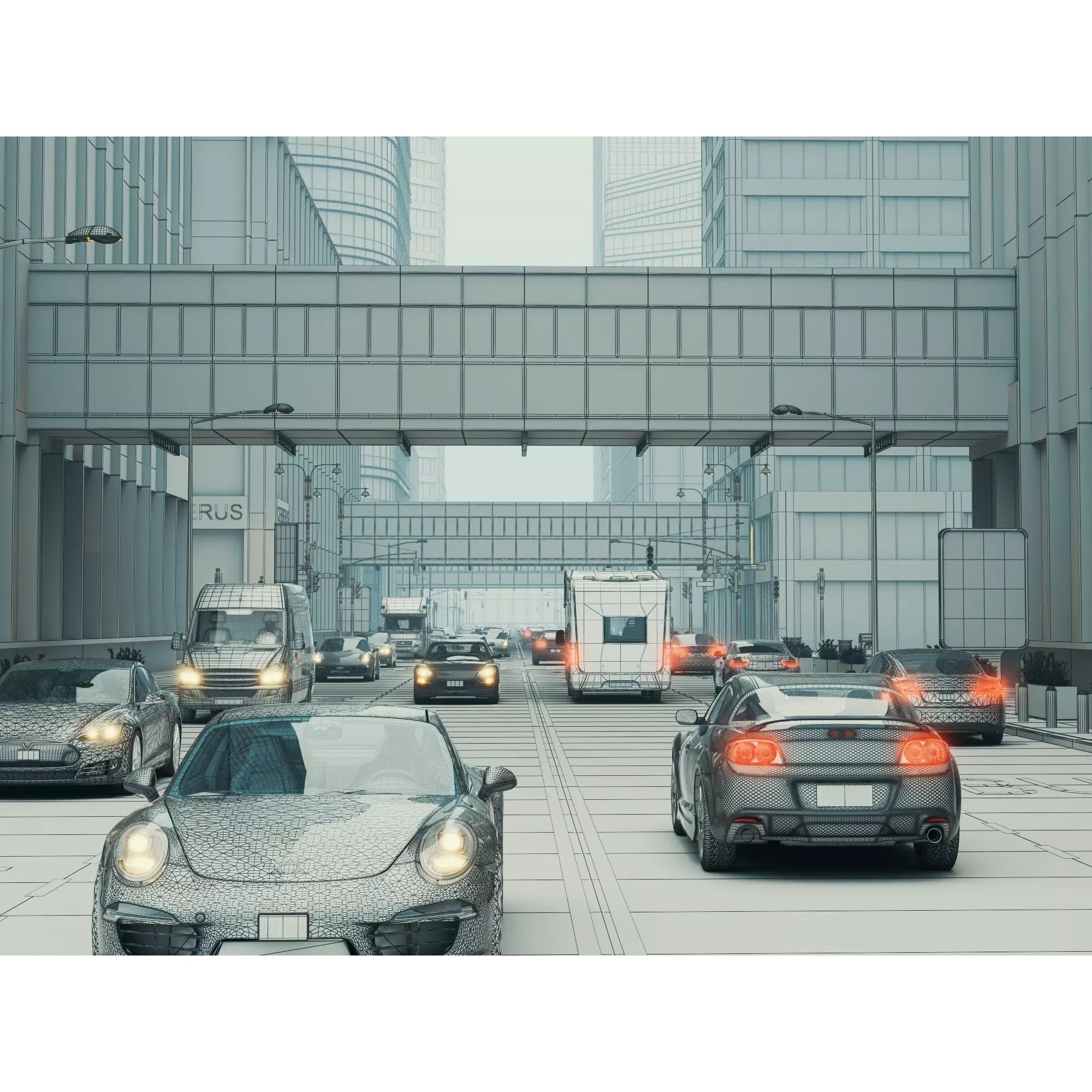 Modern City Streetscape - Low-Poly Game-Ready 3D Model