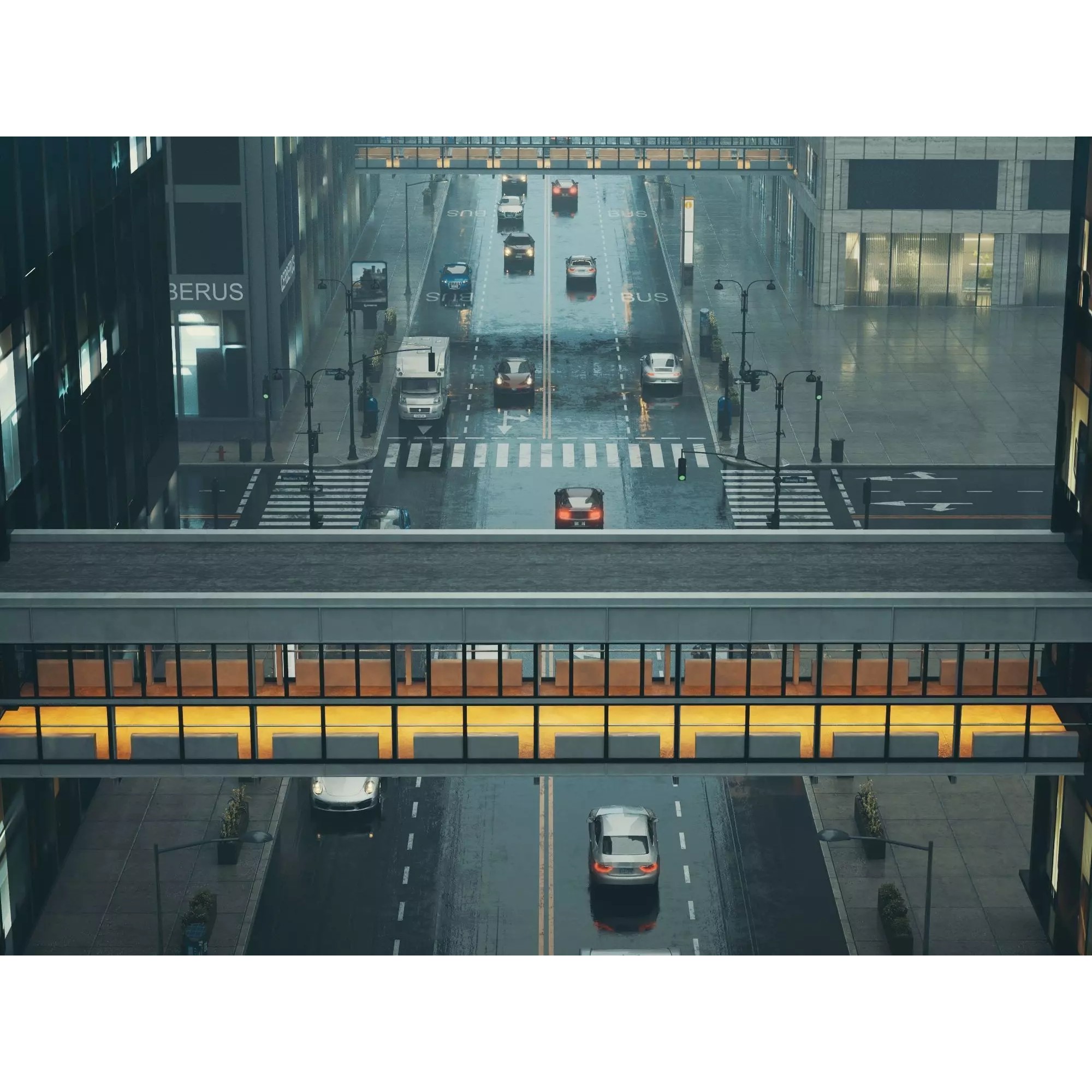 Modern City Streetscape - Low-Poly Game-Ready 3D Model - View 10