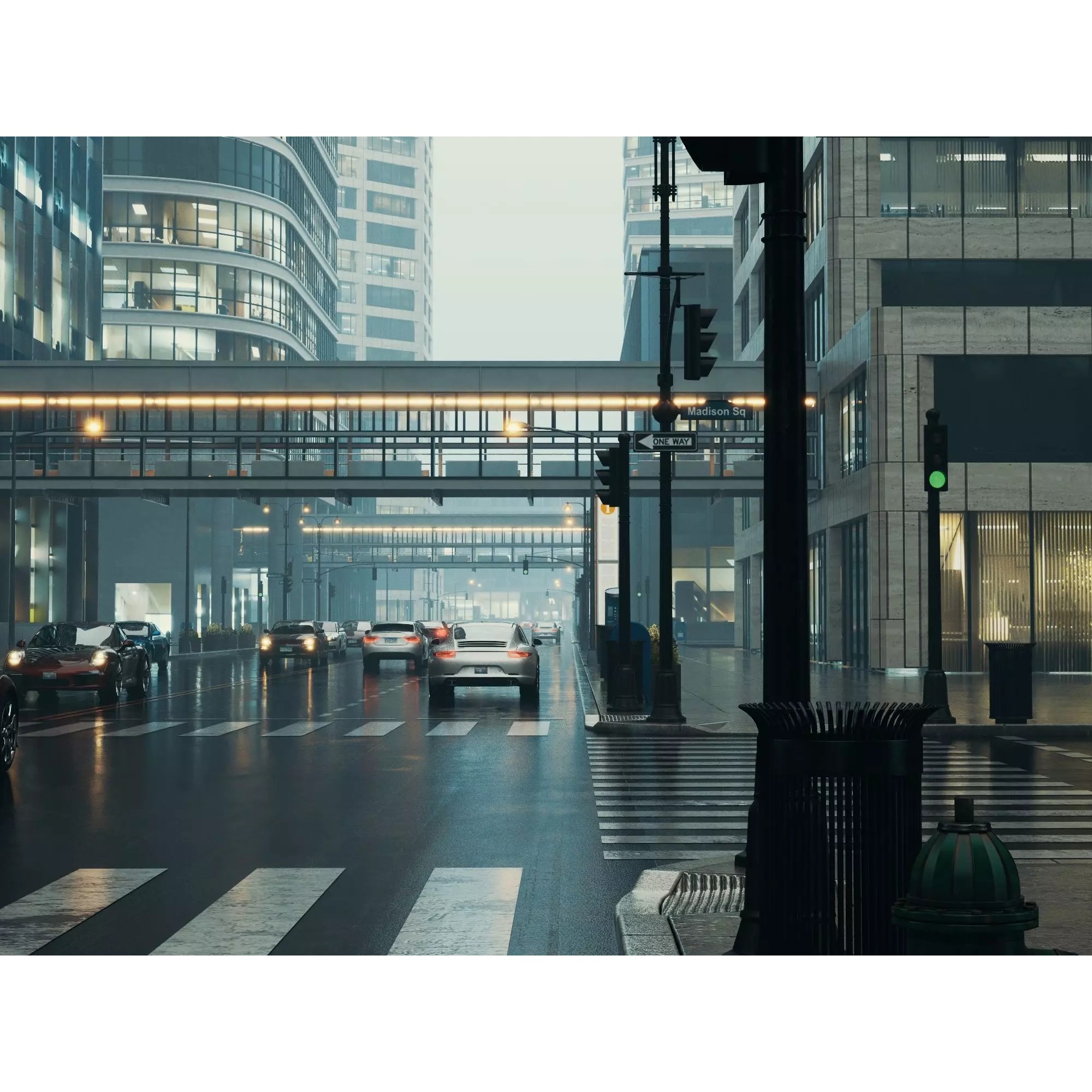 Modern City Streetscape - Low-Poly Game-Ready 3D Model - View 12