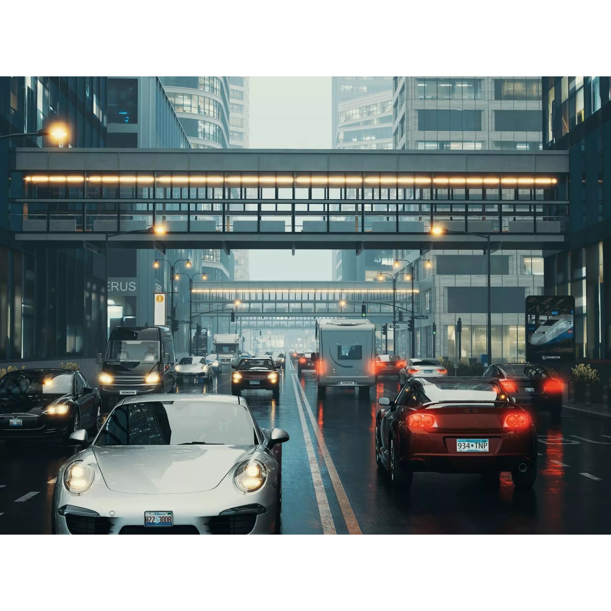 Modern City Streetscape - Low-Poly Game-Ready 3D Model - View 13