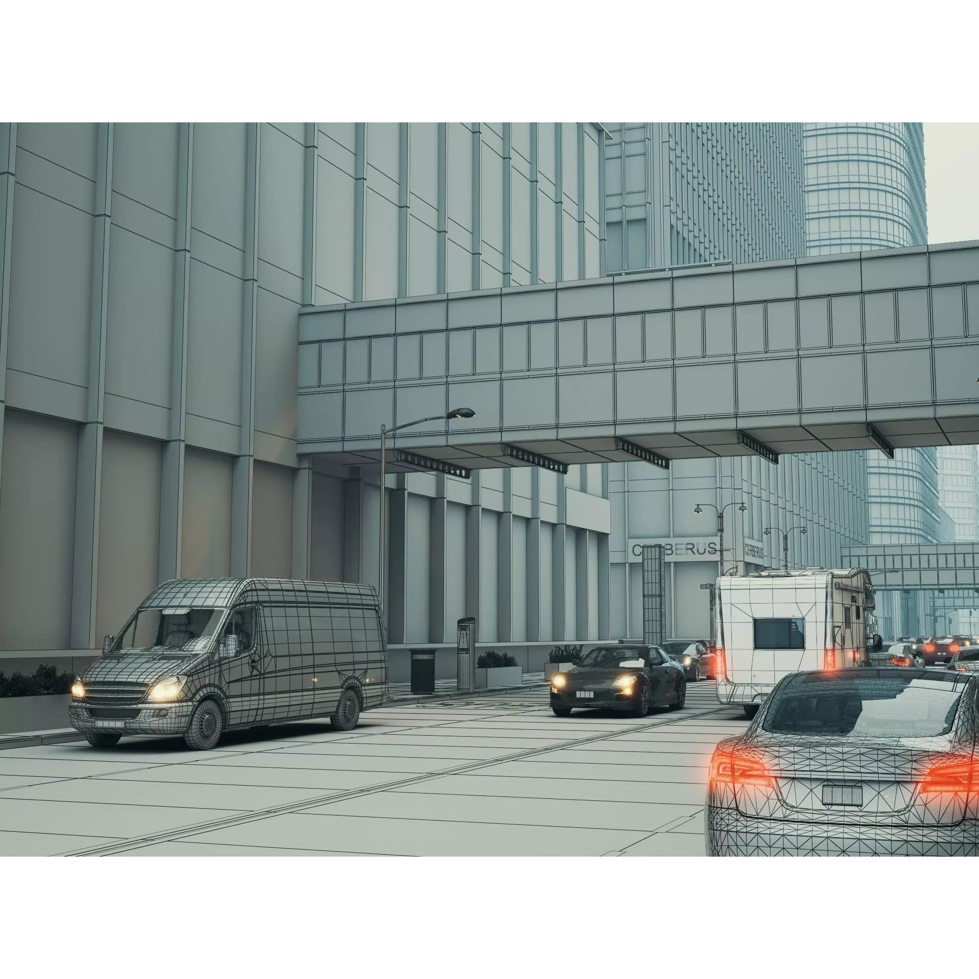 Modern City Streetscape - Low-Poly Game-Ready 3D Model - View 14