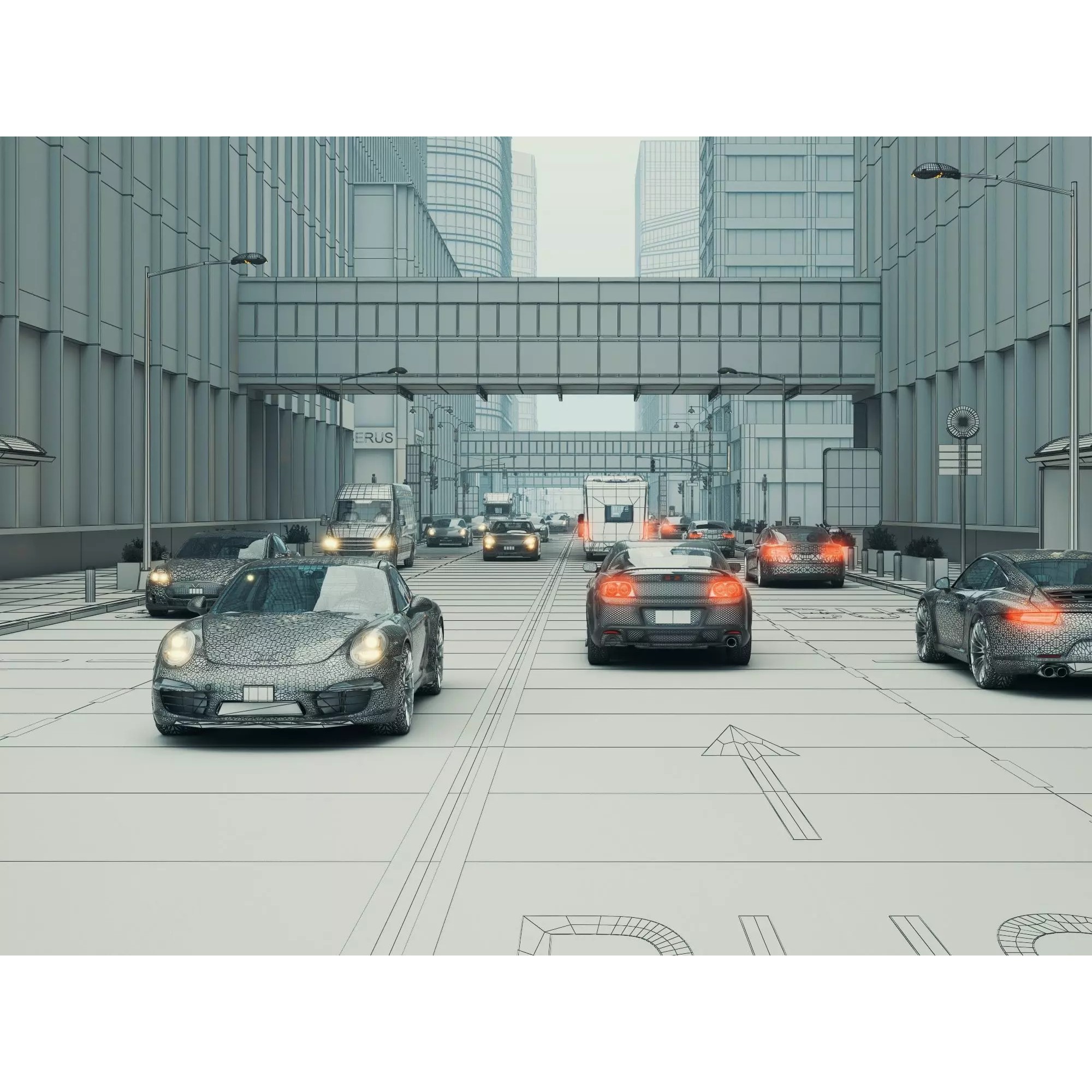 Modern City Streetscape - Low-Poly Game-Ready 3D Model - View 18