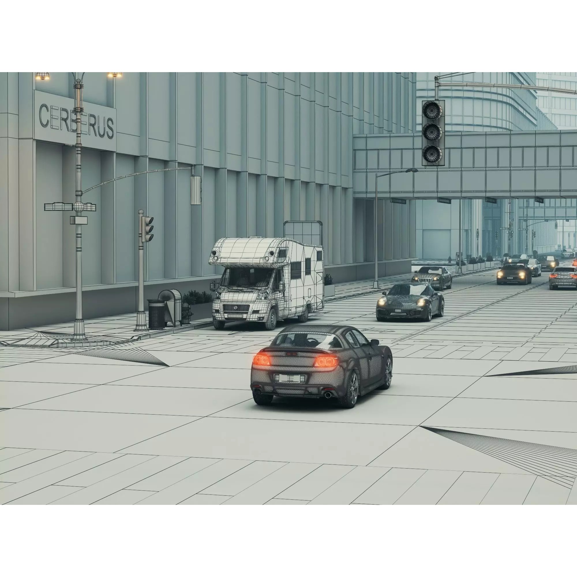 Modern City Streetscape - Low-Poly Game-Ready 3D Model - View 20