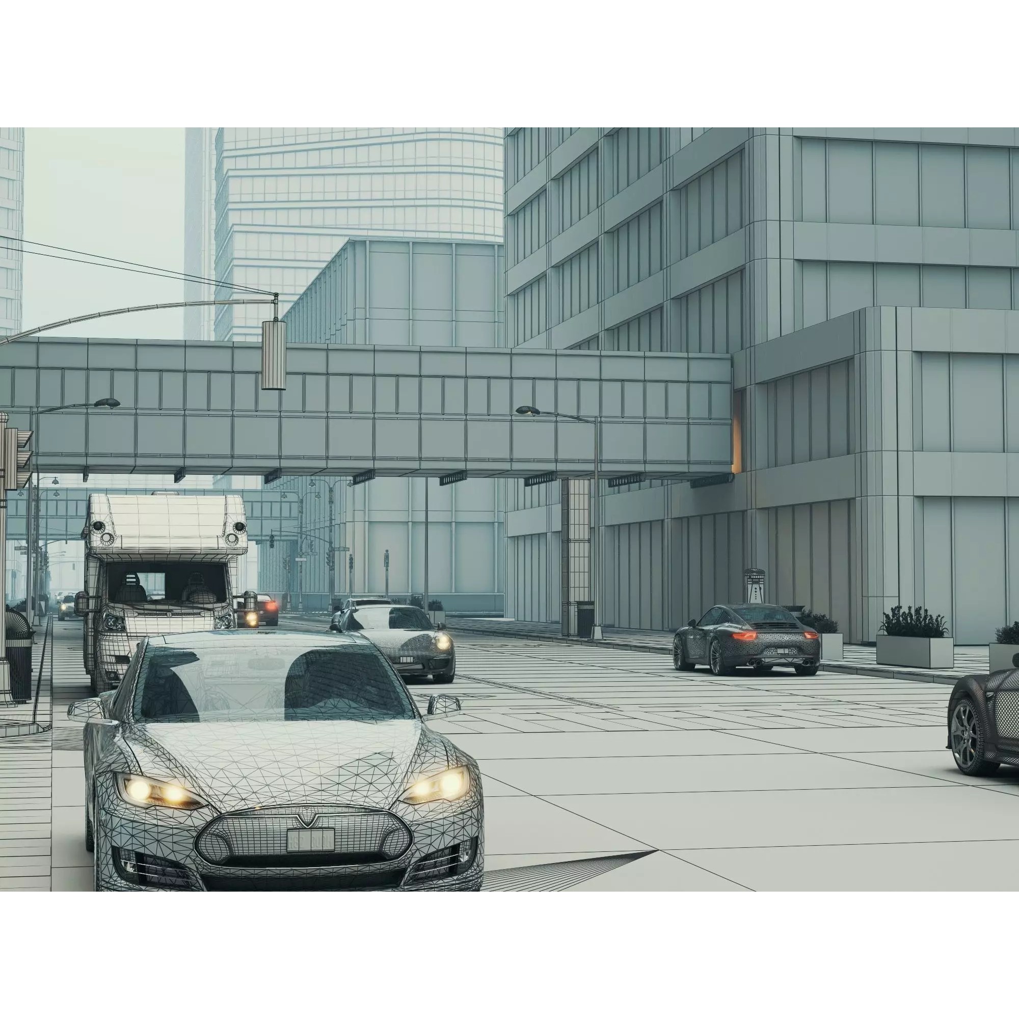 Modern City Streetscape - Low-Poly Game-Ready 3D Model - View 21