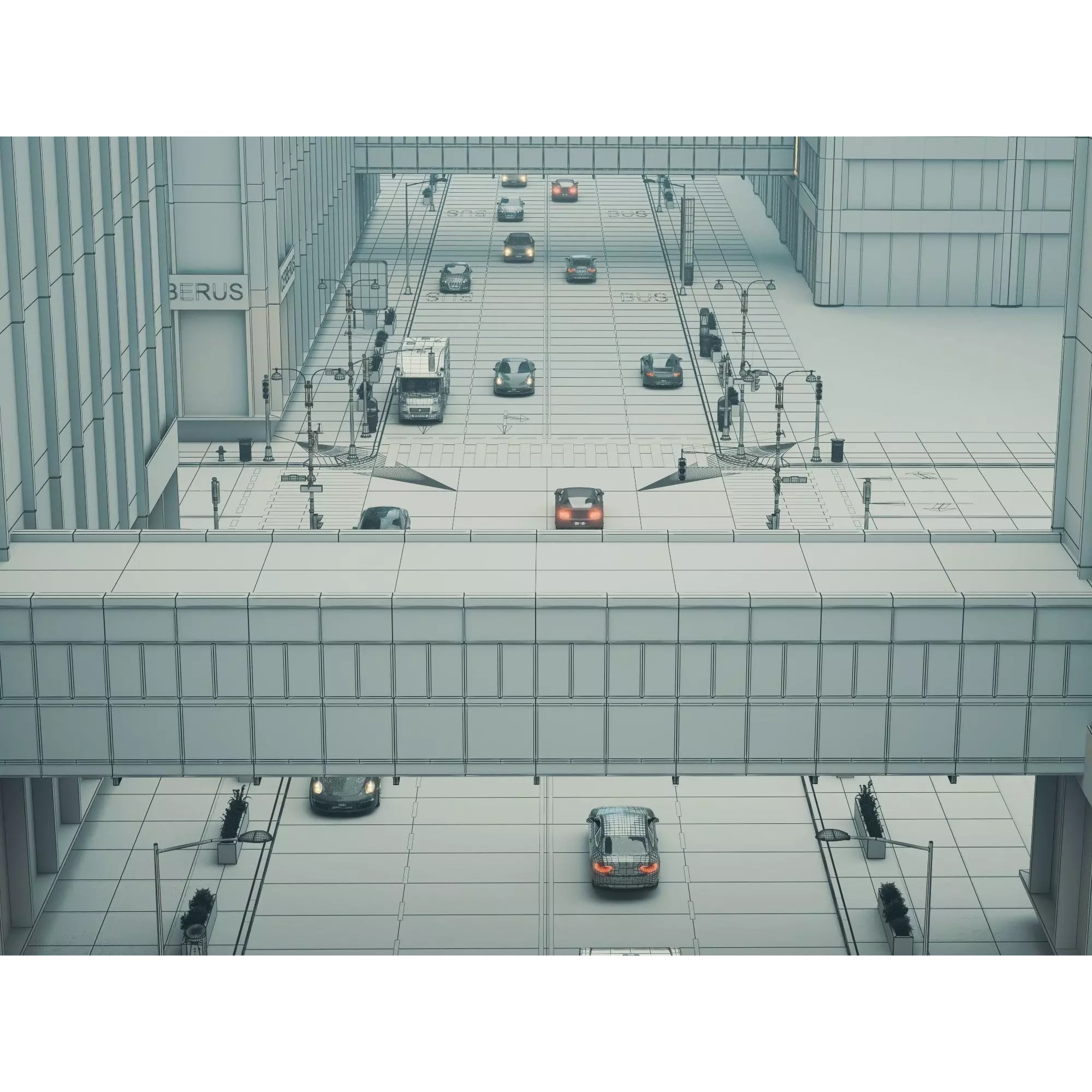 Modern City Streetscape - Low-Poly Game-Ready 3D Model - View 23