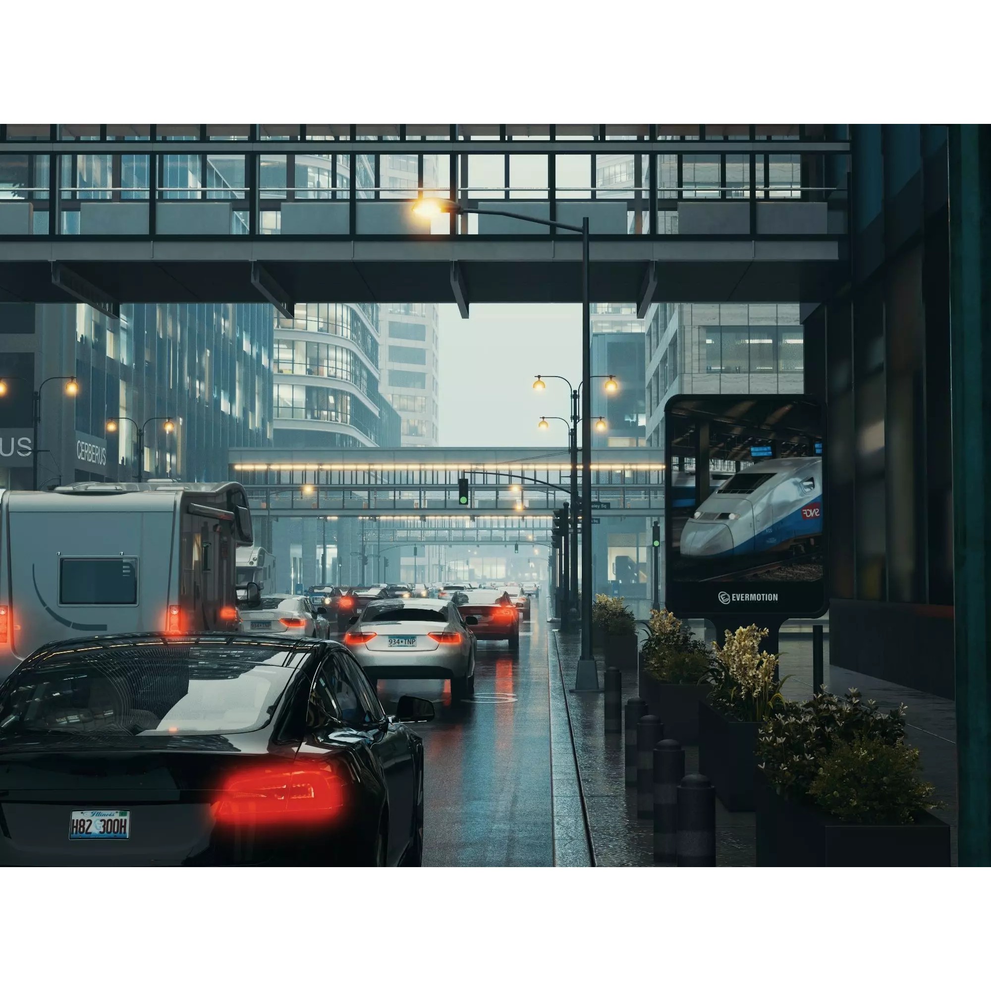 Modern City Streetscape - Low-Poly Game-Ready 3D Model - View 4