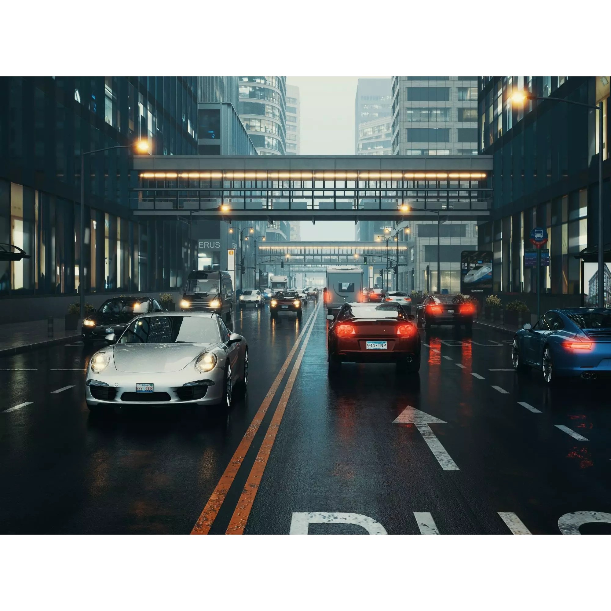 Modern City Streetscape - Low-Poly Game-Ready 3D Model - View 5