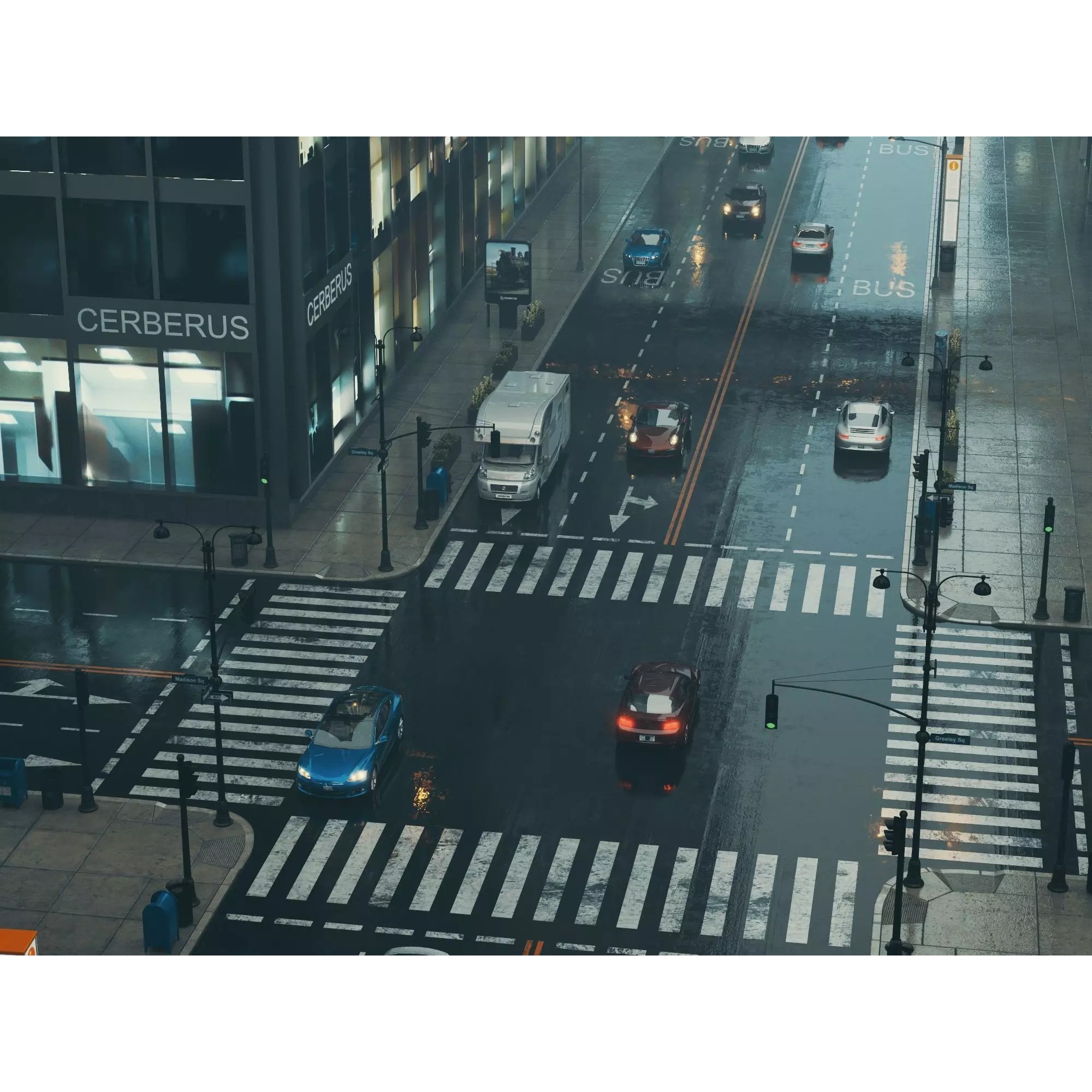 Modern City Streetscape - Low-Poly Game-Ready 3D Model - View 6