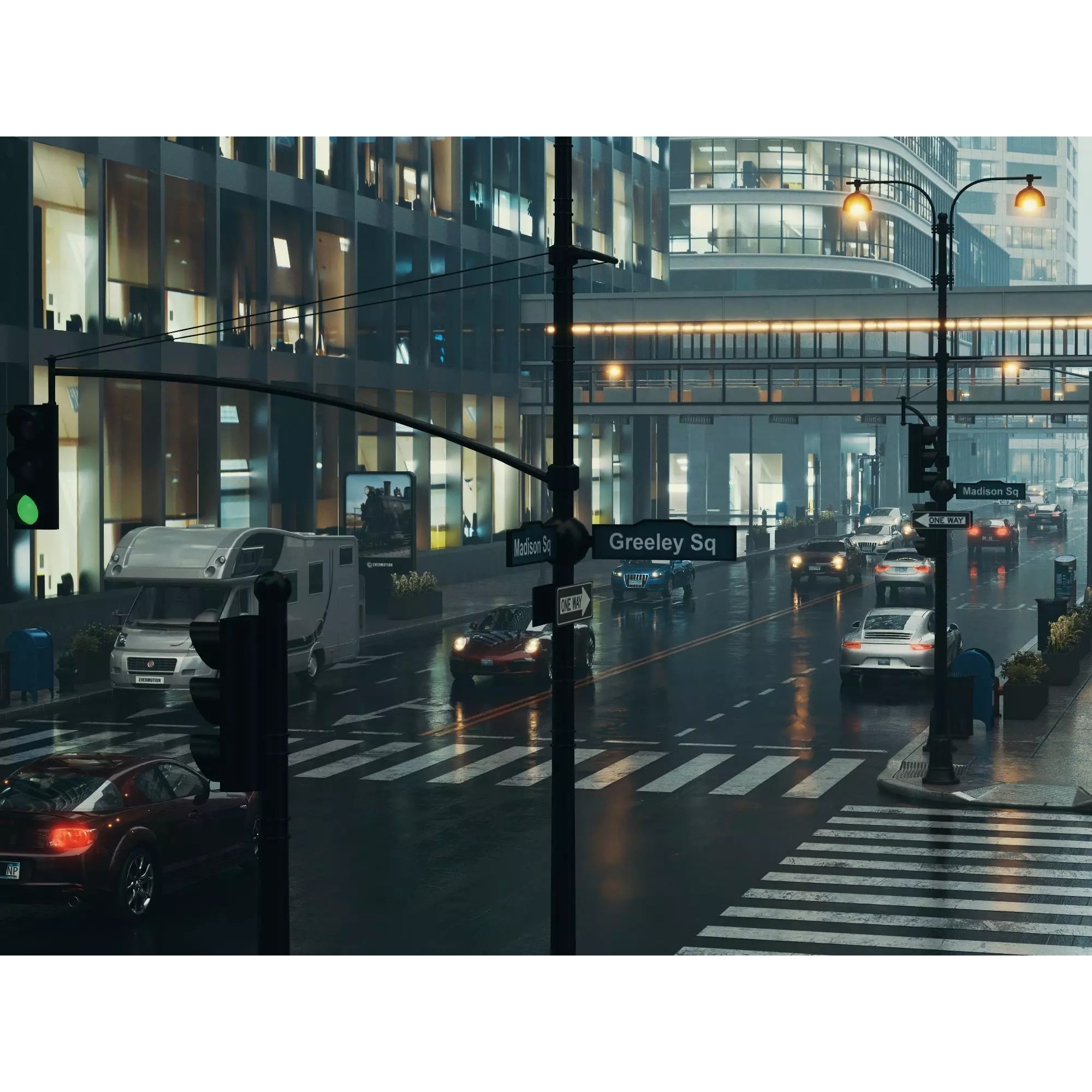 Modern City Streetscape - Low-Poly Game-Ready 3D Model - View 7