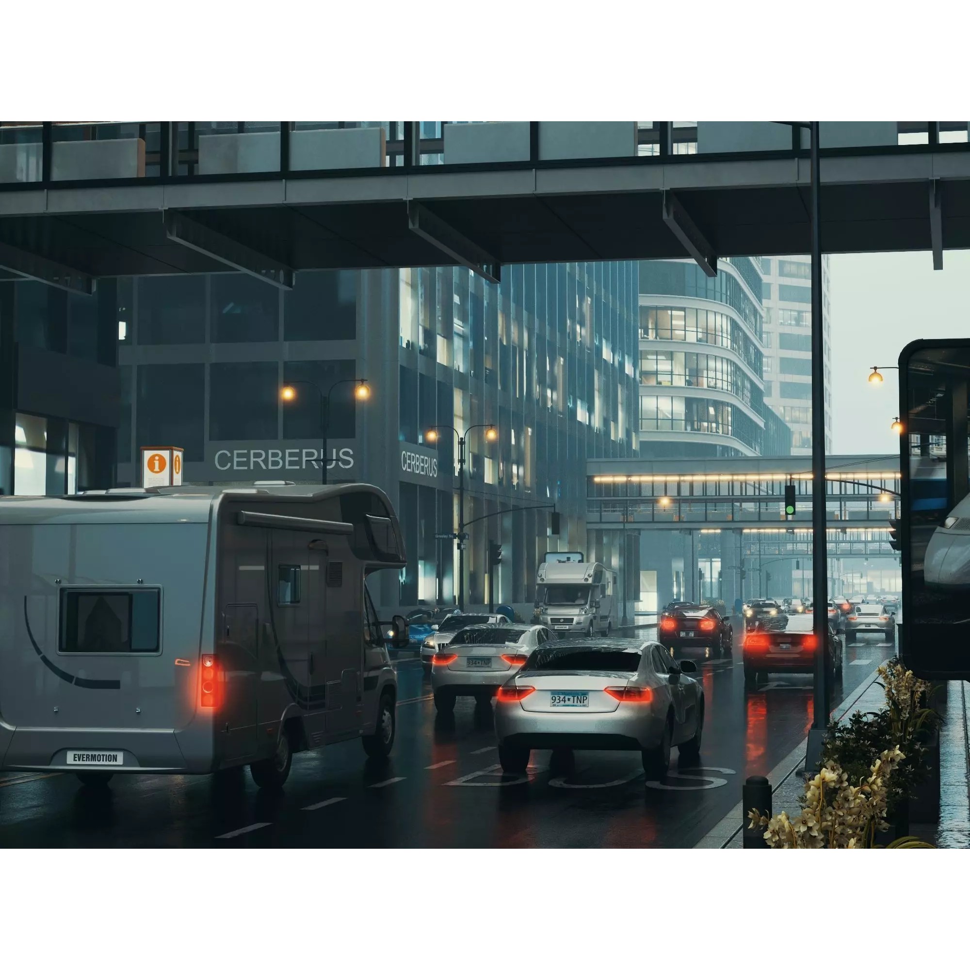 Modern City Streetscape - Low-Poly Game-Ready 3D Model - View 8