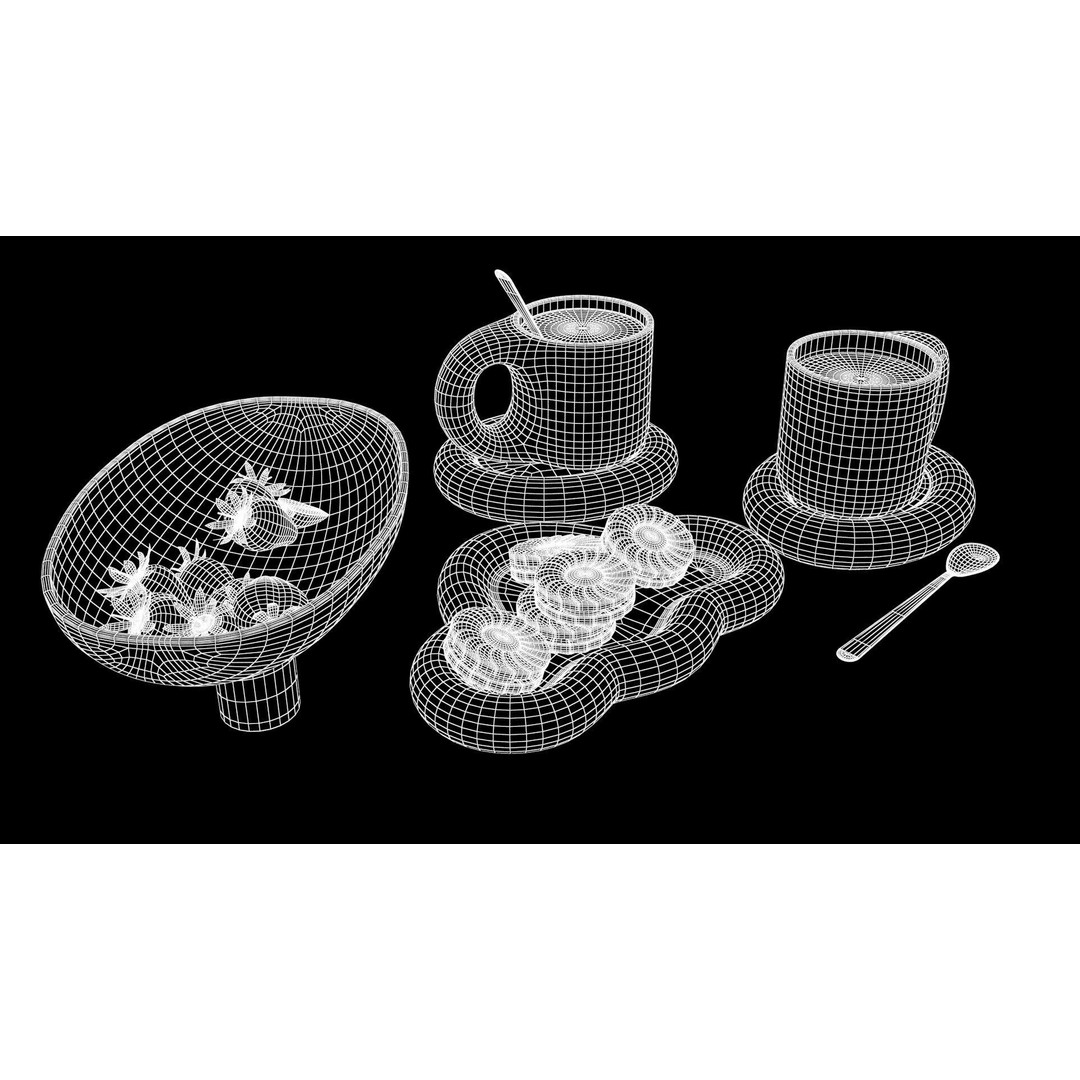 Chubby Tea Drinking Set 3D Model – PBR Textured Scene, FBX