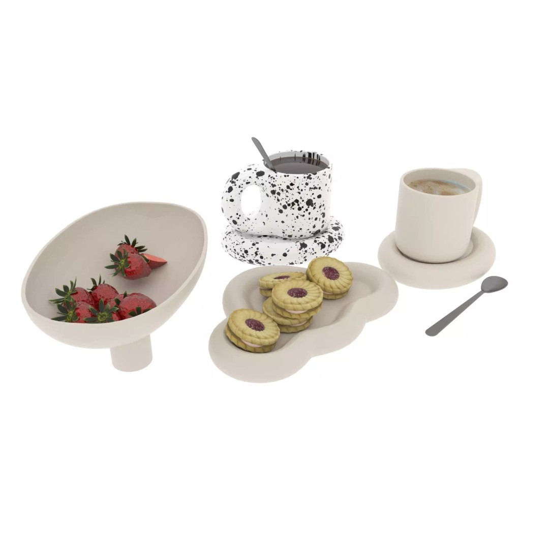 Chubby Tea Drinking Set 3D Model – PBR Textured Scene, FBX - View 2