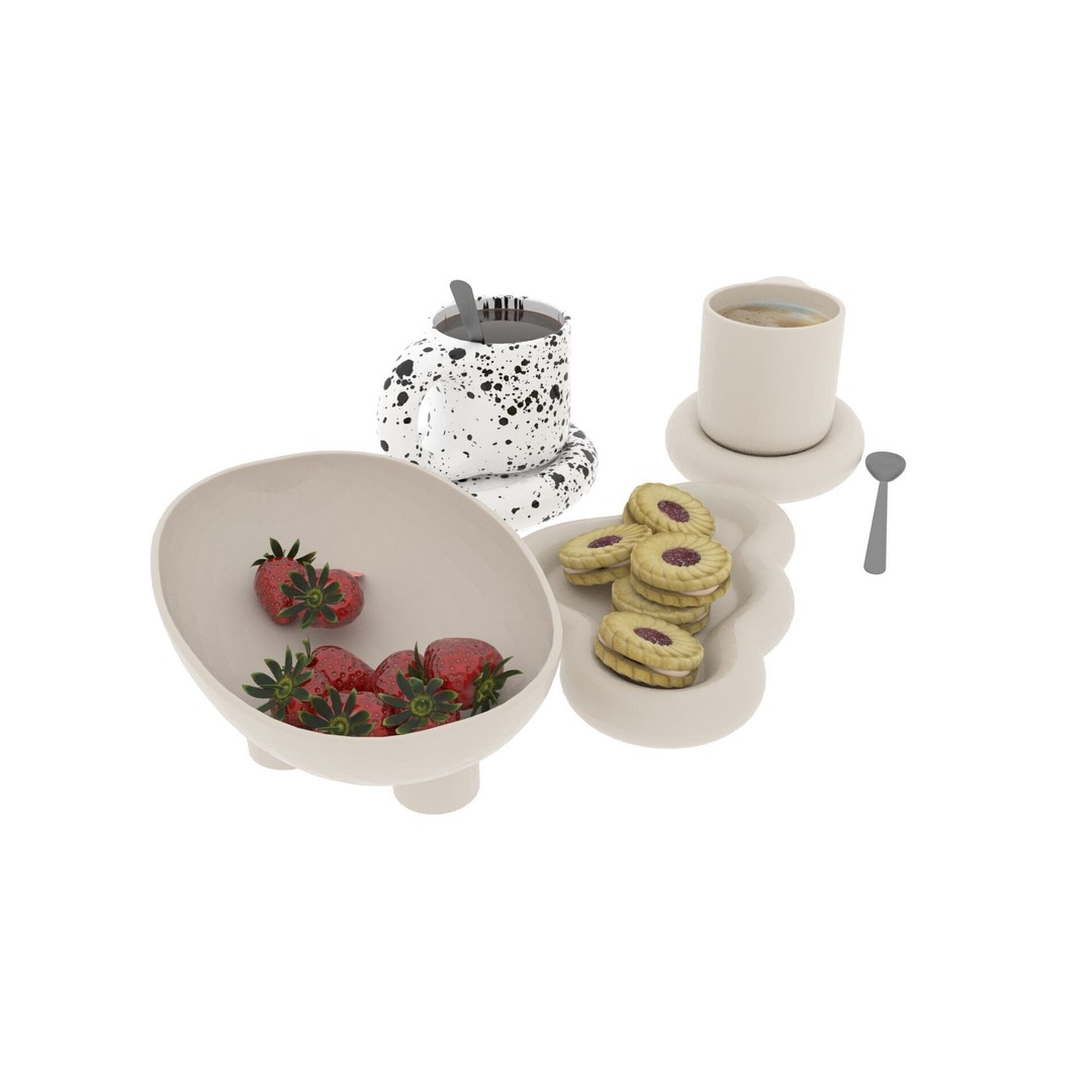 Chubby Tea Drinking Set 3D Model – PBR Textured Scene, FBX - View 3