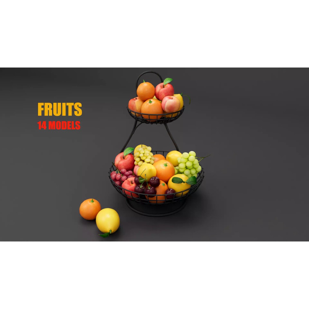 Fruit Bowl 3D Model – PBR Textures, FBX Format, Game Asset - View 2