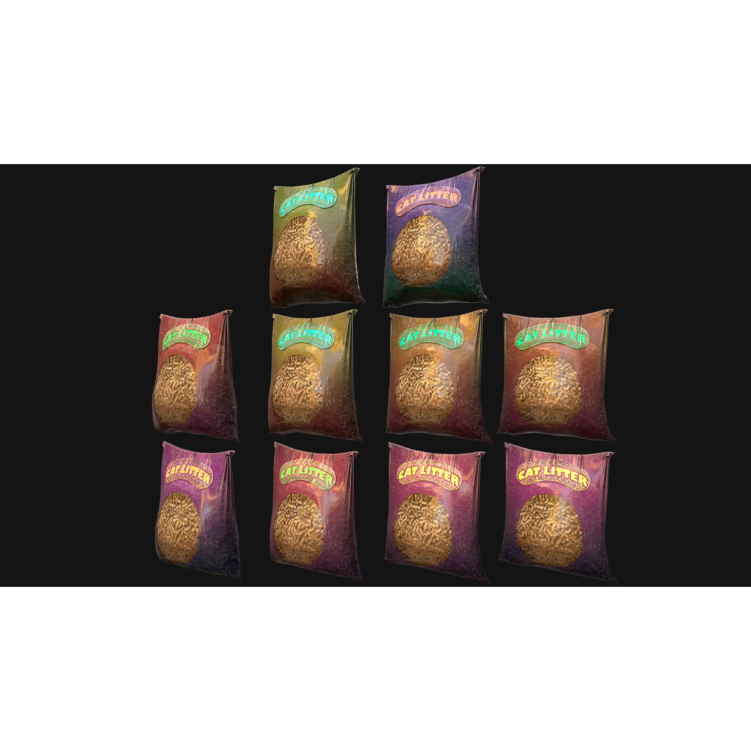 Stylized Cat Litter 3D Model – Low Poly PBR Game Asset, FBX - View 7
