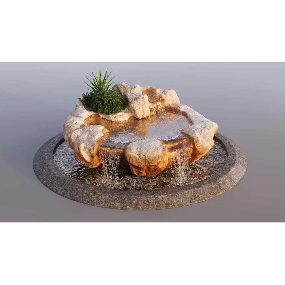 Rocky Pond with Waterfalls 3D Model – High-Detail PBR Asset, FBX & OBJ - View 11