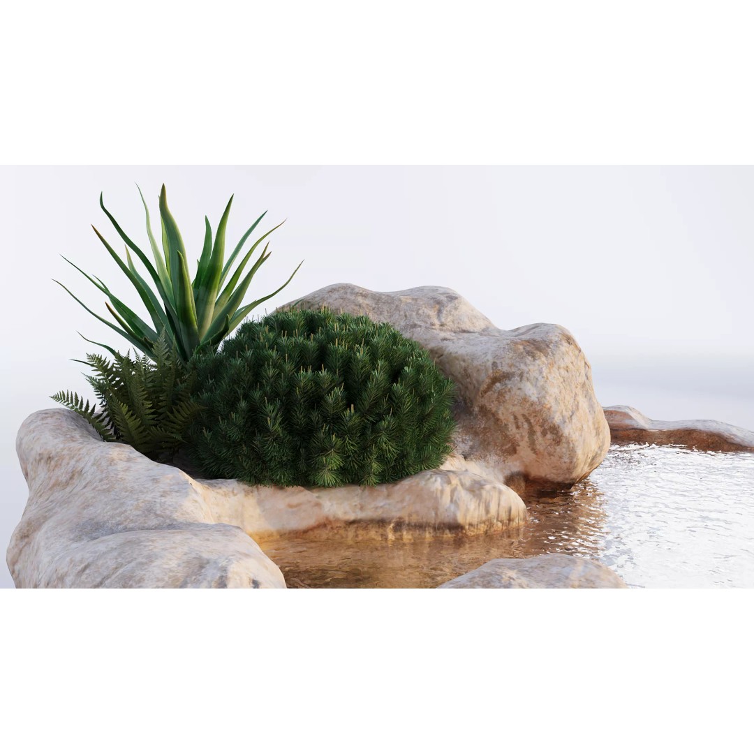 Rocky Pond with Waterfalls 3D Model – High-Detail PBR Asset, FBX & OBJ - View 12
