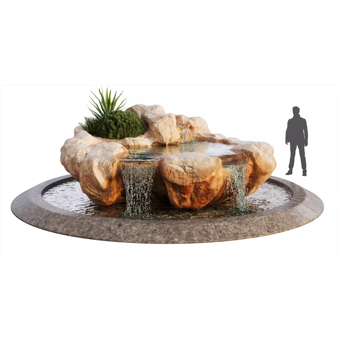 Rocky Pond with Waterfalls 3D Model – High-Detail PBR Asset, FBX & OBJ - View 2