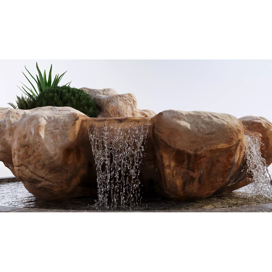 Rocky Pond with Waterfalls 3D Model – High-Detail PBR Asset, FBX & OBJ - View 4