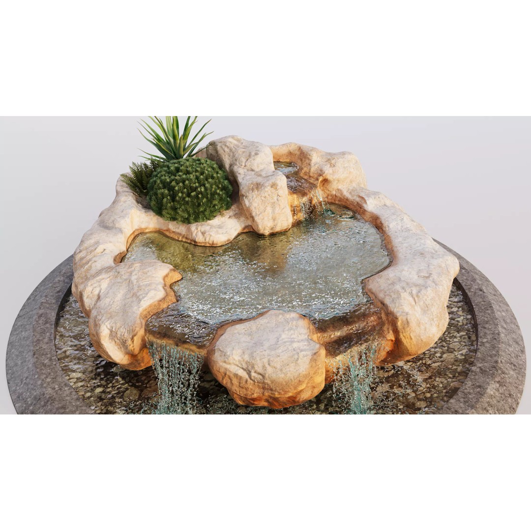 Rocky Pond with Waterfalls 3D Model – High-Detail PBR Asset, FBX & OBJ - View 6