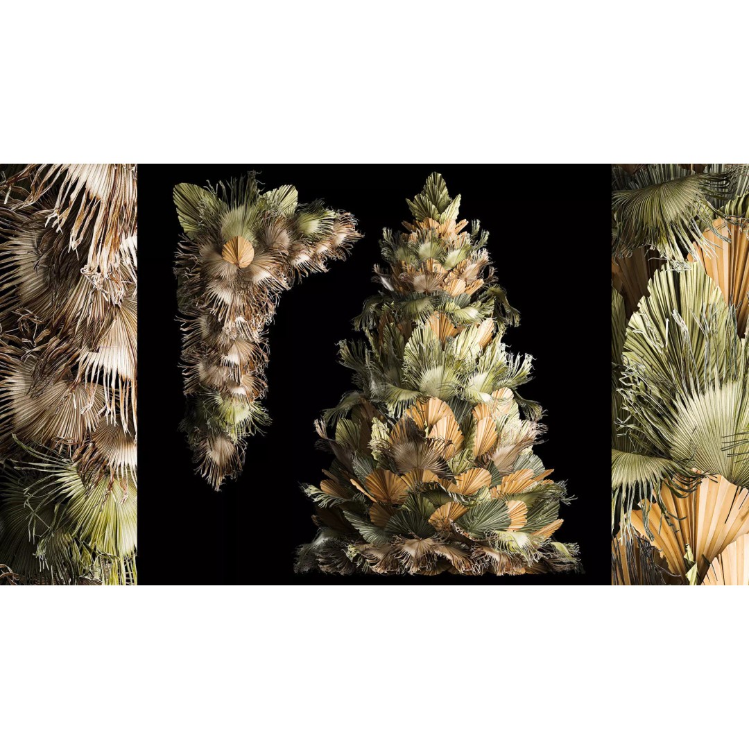 Dried Palm Leaf Christmas Tree 3D Model – Eco-Friendly Decorative Asset - View 2