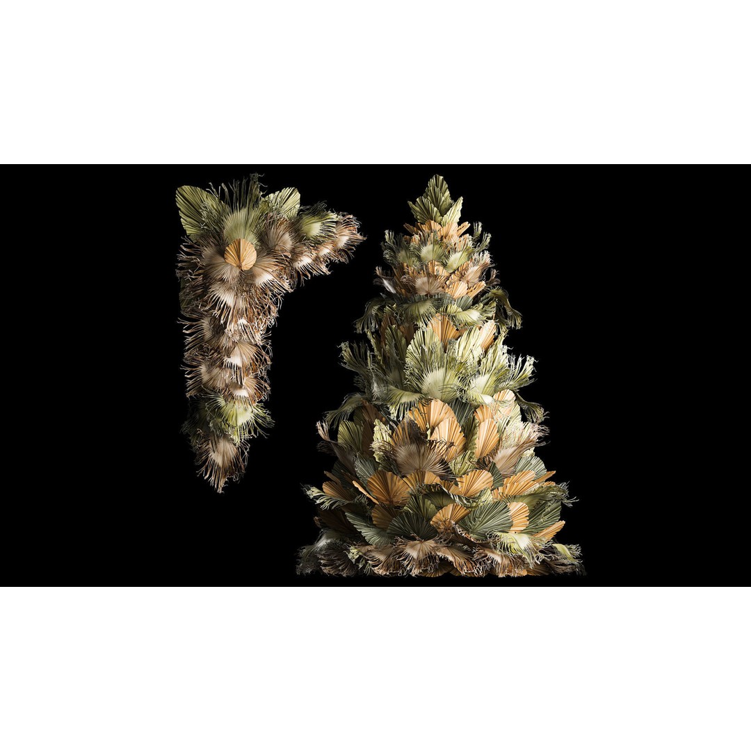 Dried Palm Leaf Christmas Tree 3D Model – Eco-Friendly Decorative Asset - View 3