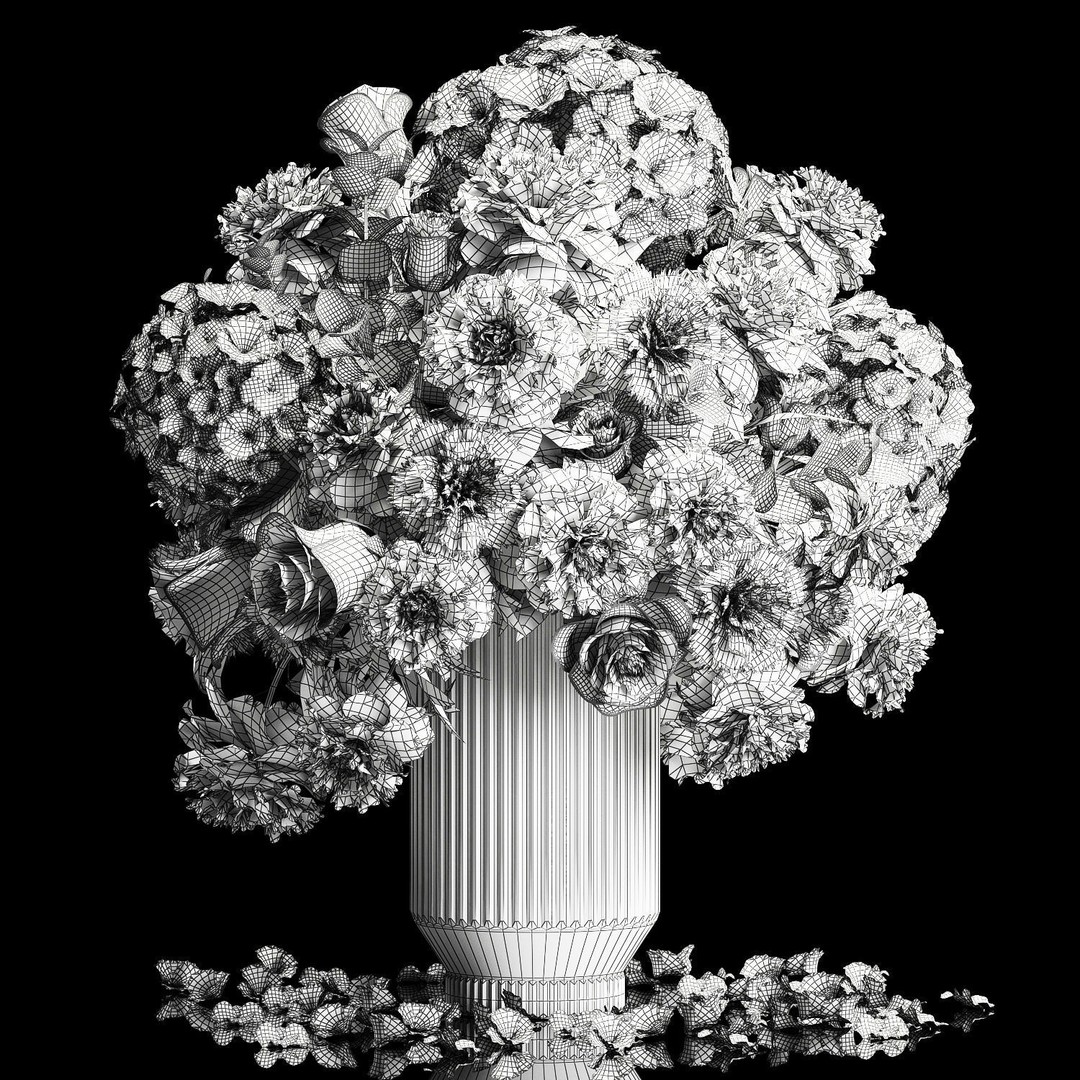 Beautiful Bouquet 3D Model – Modern Glass Vase with Roses and Peonies