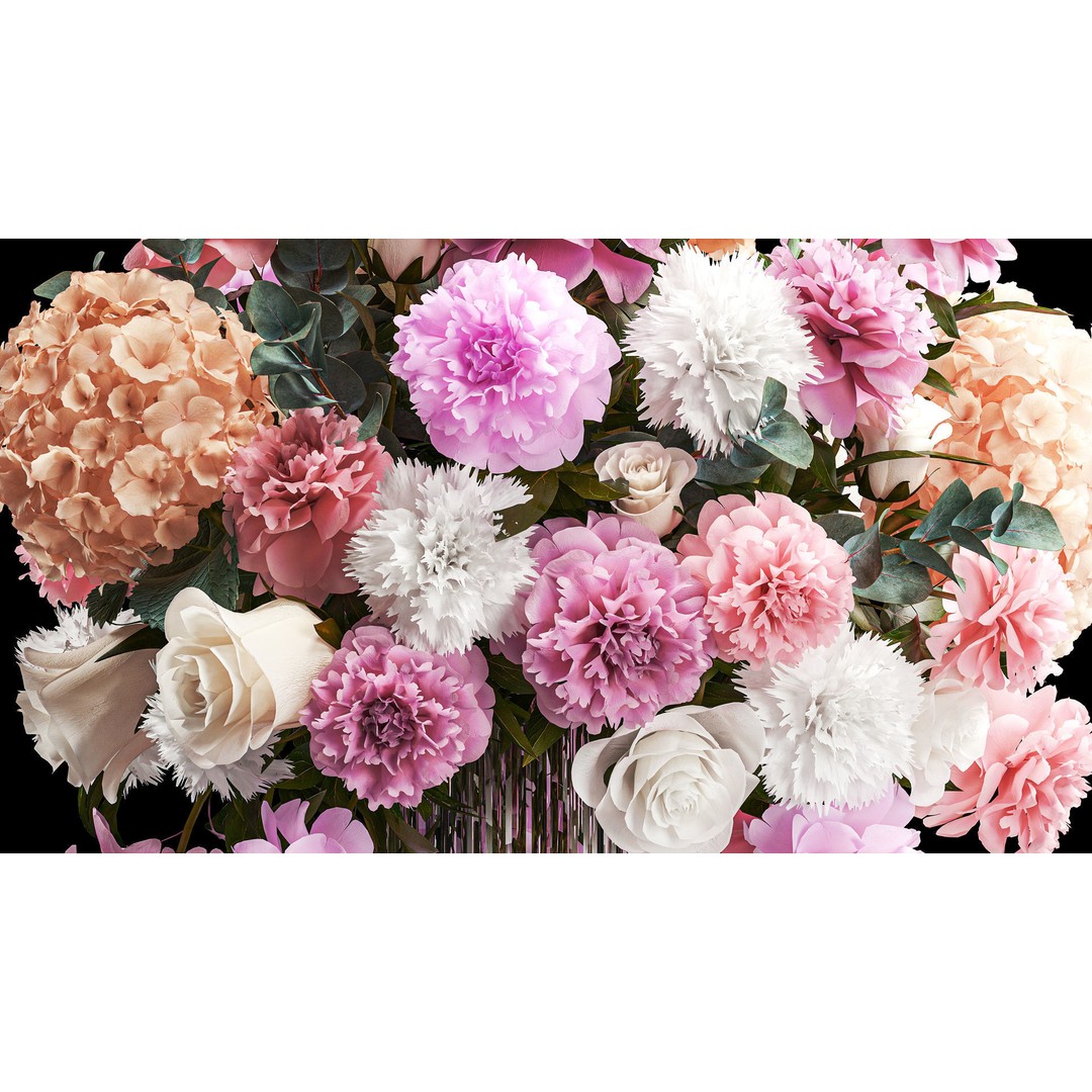 Beautiful Bouquet 3D Model – Modern Glass Vase with Roses and Peonies - View 6