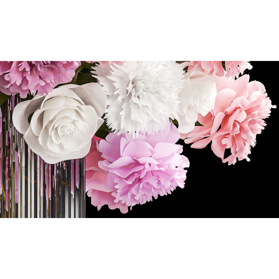 Beautiful Bouquet 3D Model – Modern Glass Vase with Roses and Peonies - View 7