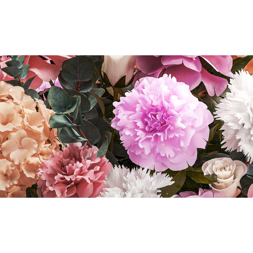 Beautiful Bouquet 3D Model – Modern Glass Vase with Roses and Peonies - View 8
