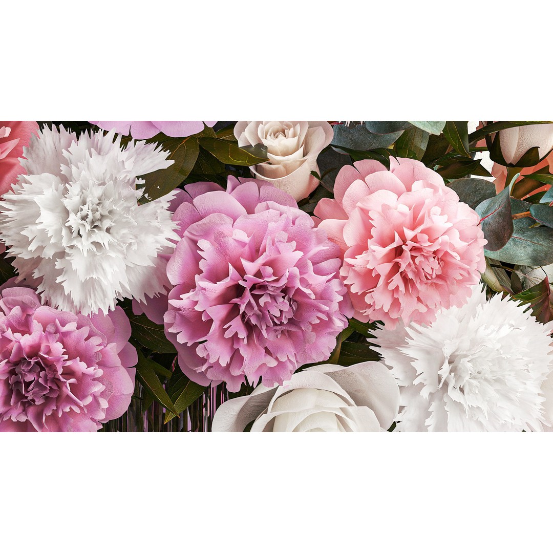 Beautiful Bouquet 3D Model – Modern Glass Vase with Roses and Peonies - View 9