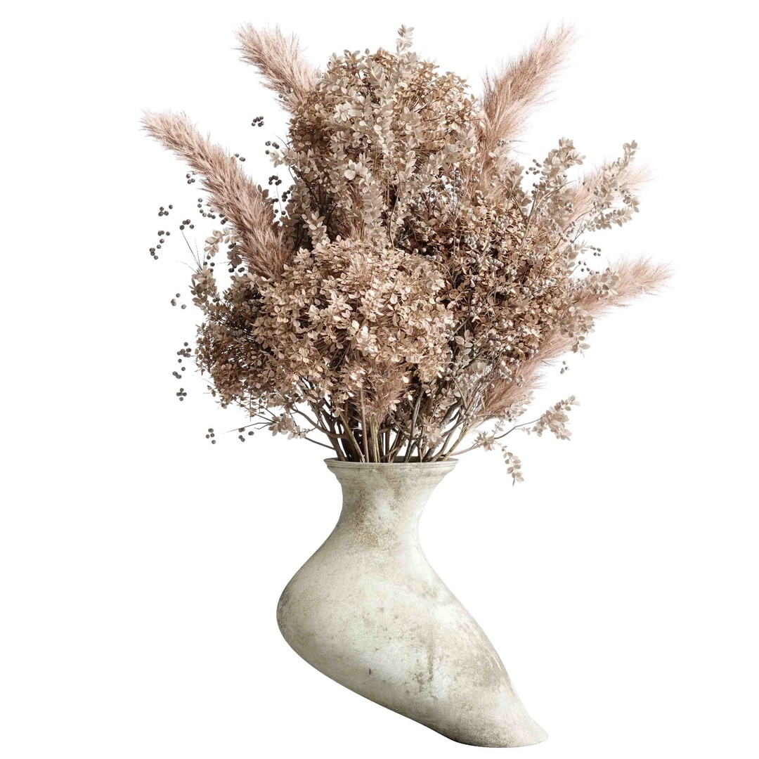 Pampas Dry Flowers 3D Model – Decorative Concrete Vase, PBR Textures - View 3