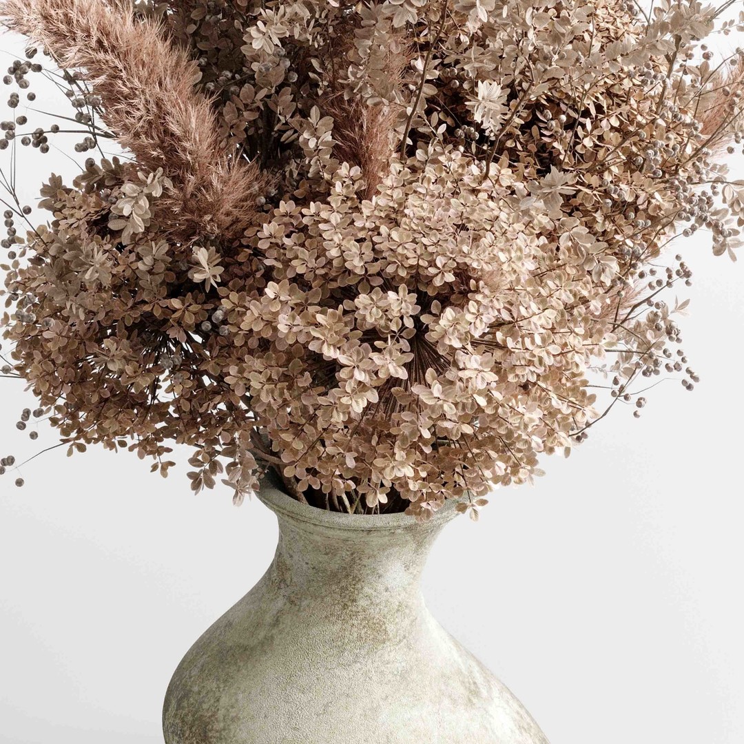 Pampas Dry Flowers 3D Model – Decorative Concrete Vase, PBR Textures - View 5
