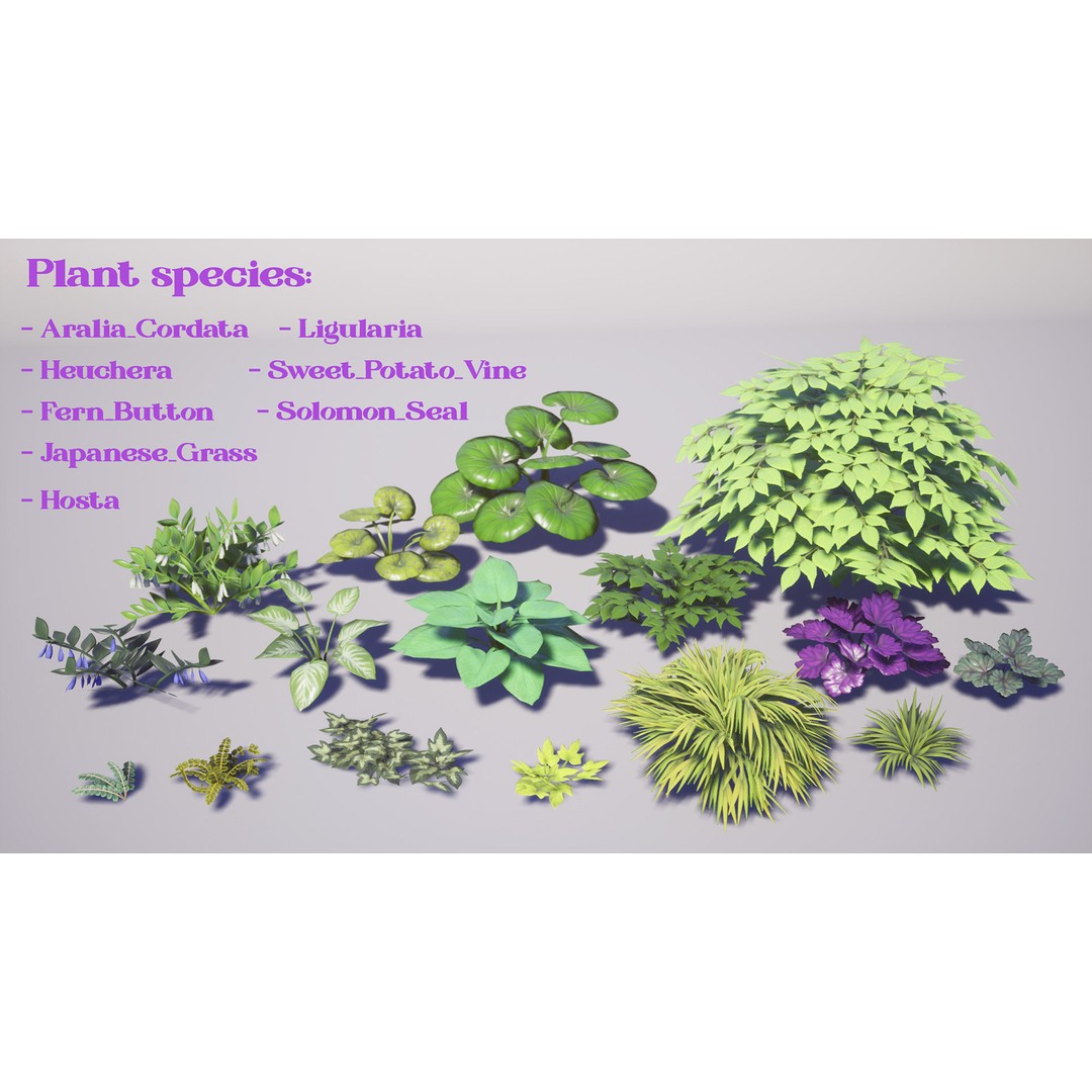 Garden Foliage 3D Model – Low Poly Game Ready Plants, FBX - View 6