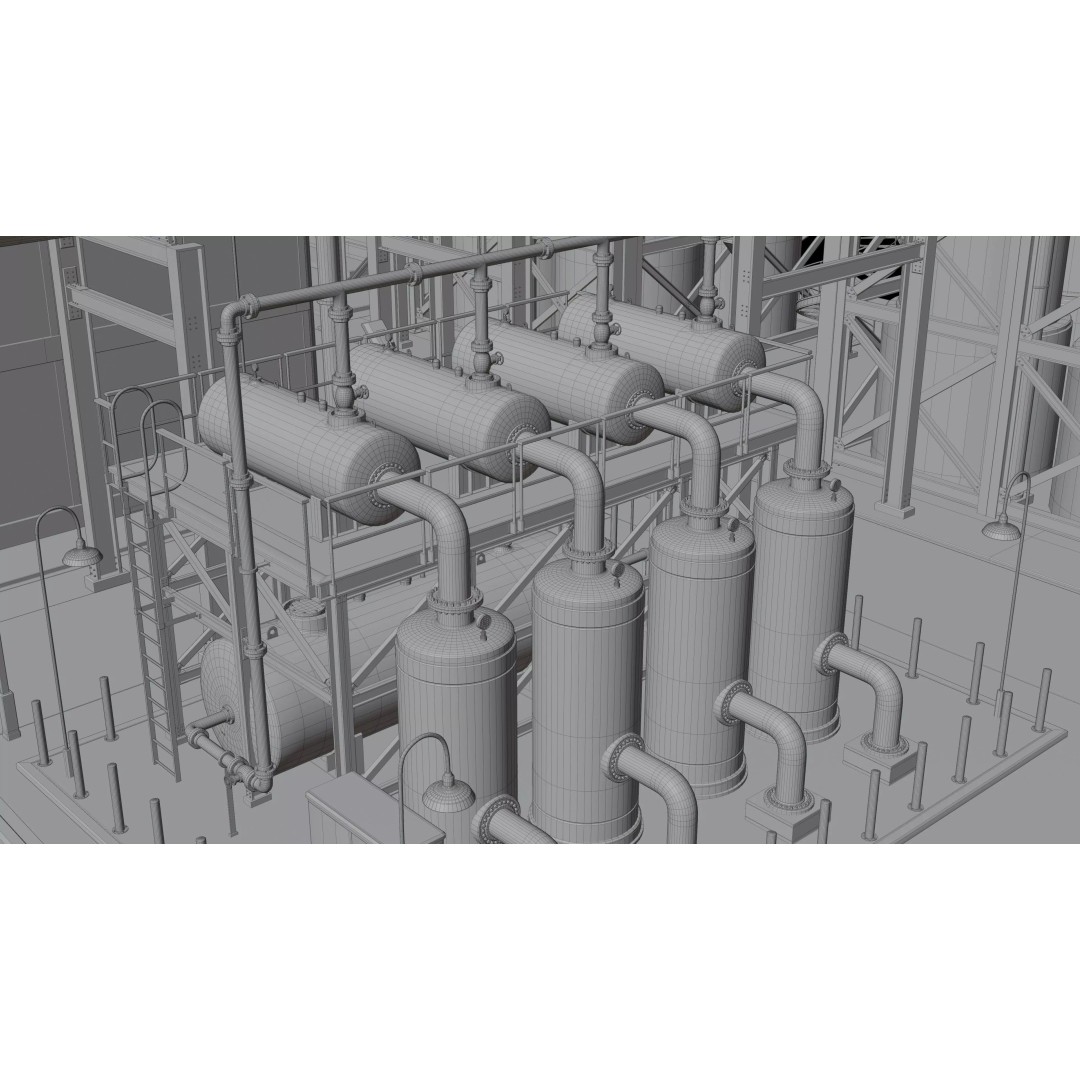 3D Industrial Plant Facility 3D Model – Detailed Quad Geometry, FBX