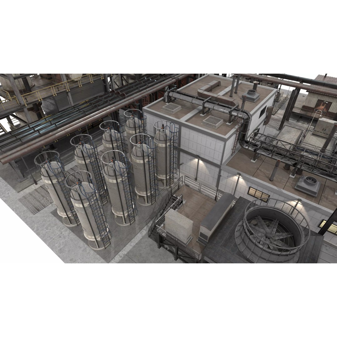 3D Industrial Plant Facility 3D Model – Detailed Quad Geometry, FBX - View 10