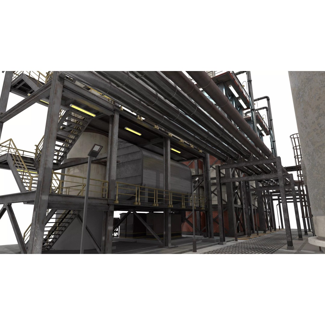 3D Industrial Plant Facility 3D Model – Detailed Quad Geometry, FBX - View 11