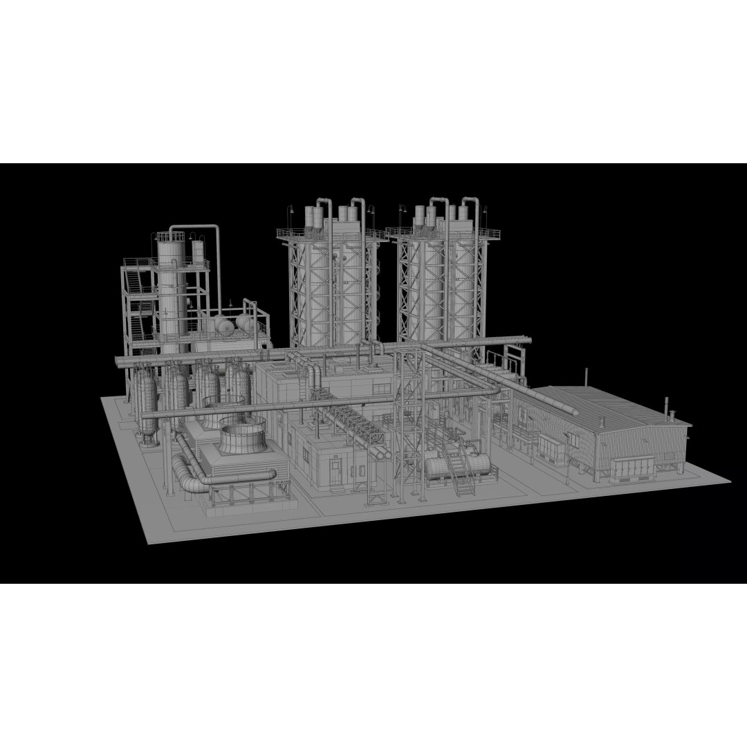 3D Industrial Plant Facility 3D Model – Detailed Quad Geometry, FBX - View 13