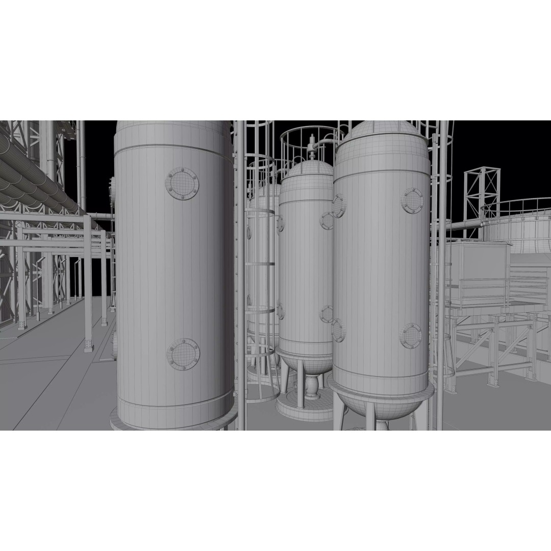 3D Industrial Plant Facility 3D Model – Detailed Quad Geometry, FBX - View 14