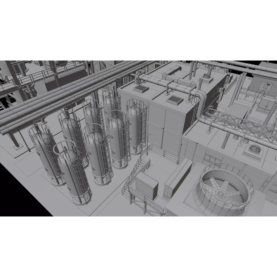 3D Industrial Plant Facility 3D Model – Detailed Quad Geometry, FBX - View 16