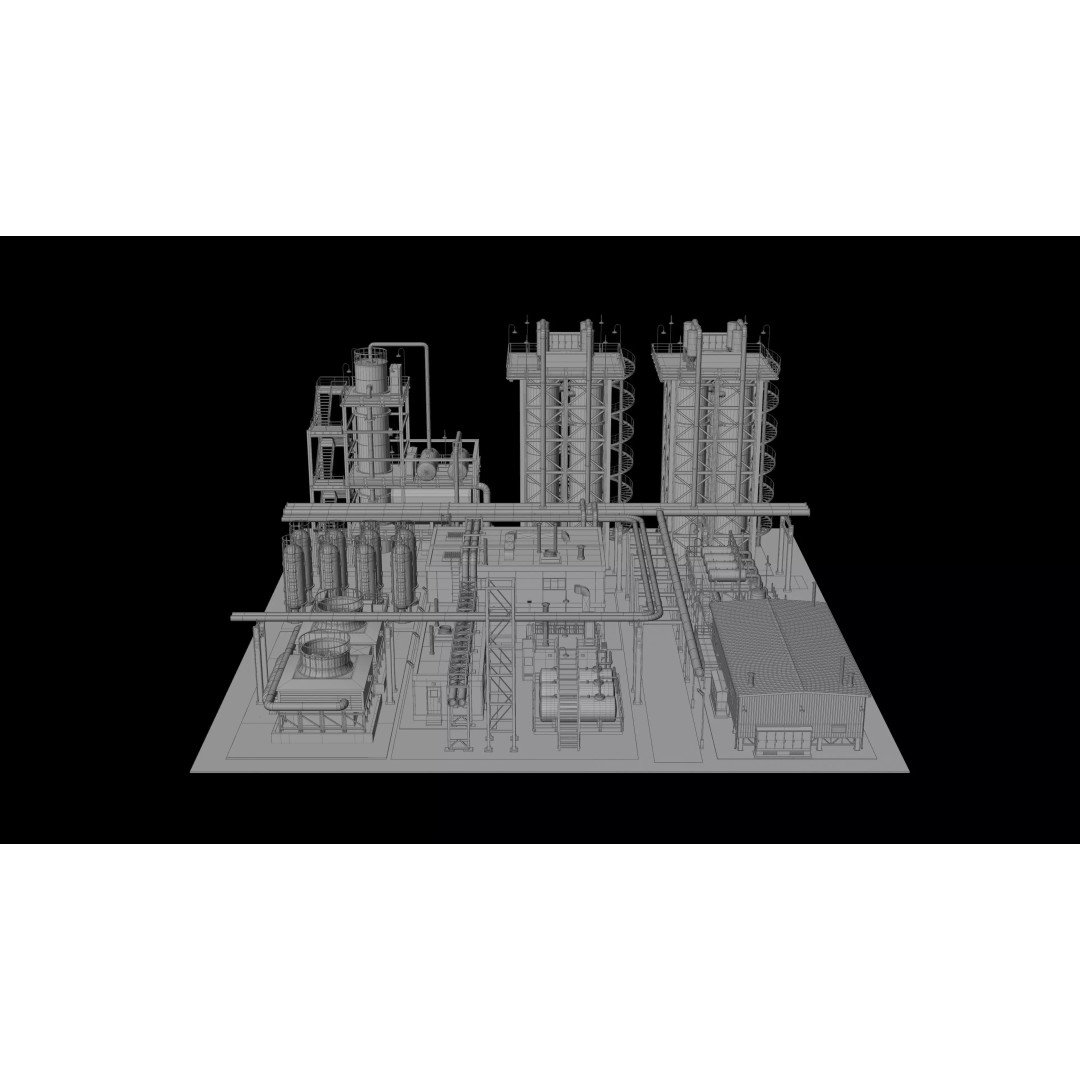3D Industrial Plant Facility 3D Model – Detailed Quad Geometry, FBX - View 19